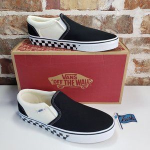 Vans Men's Asher Primary Check Off-White/Blk Slip On Skate Shoes-Sz 8